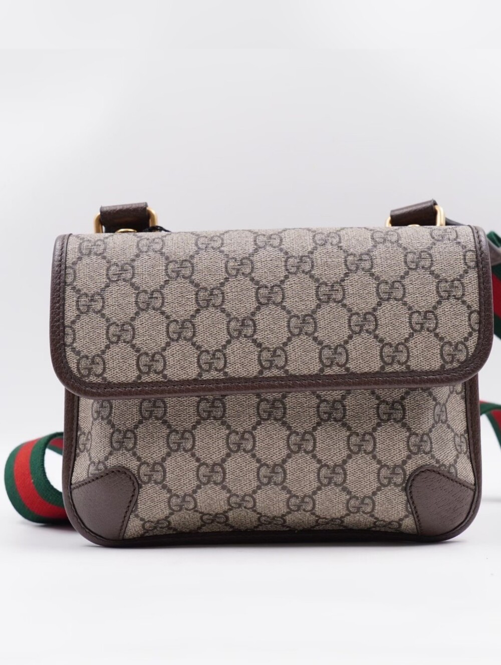 BT08 💟 GUCCI GG Supreme Monogram Web Neo Vintage Flap (Small) Messenger Bag - Picture 3 of 13
